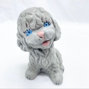 Vintage Gray Ceramic Fluffy Dog Poodle Figurine